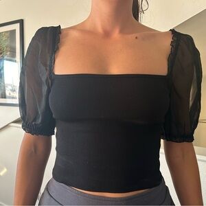 Wilfred Black Sheer Puff Sleeve Crop Top
